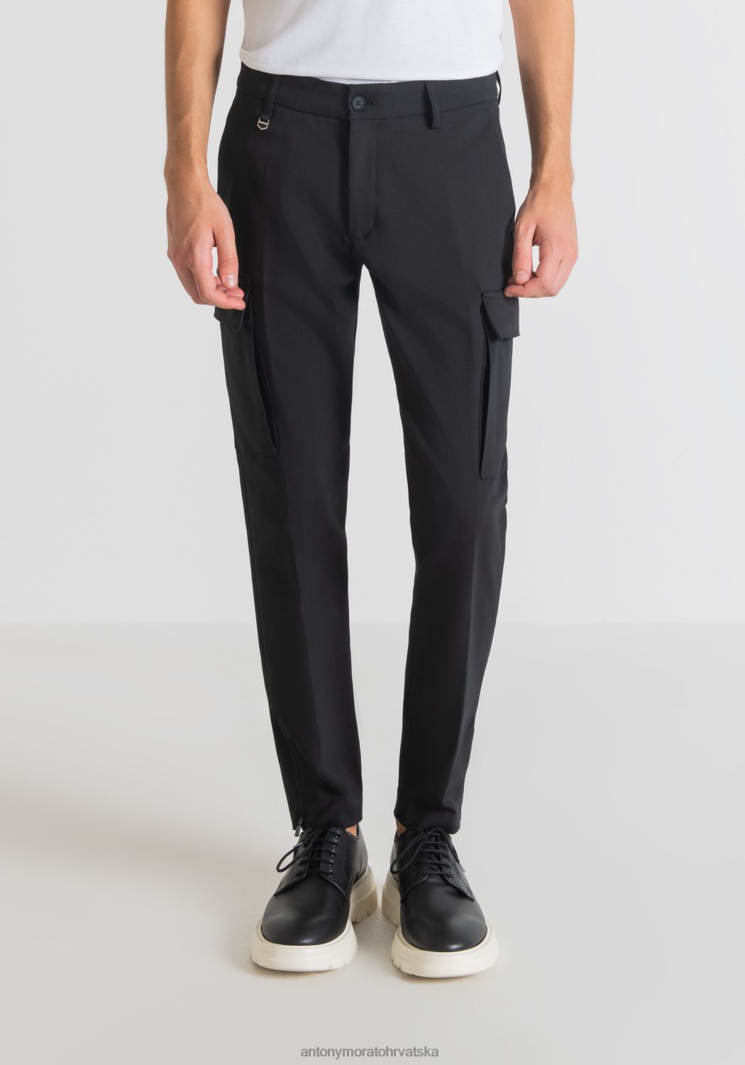 odjeća Antony Morato bjorn uske hlače od rastezljive mješavine pamuka s patentnim zatvaračem na dnu crno muškarci L2H4F233