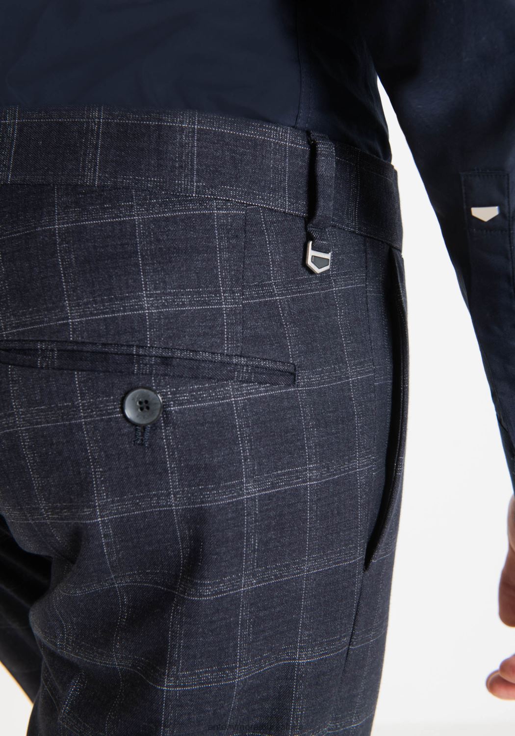 odjeća Antony Morato bonnie uske hlače od rastezljive mješavine viskoze s kariranim uzorkom plava tinta muškarci L2H4F262