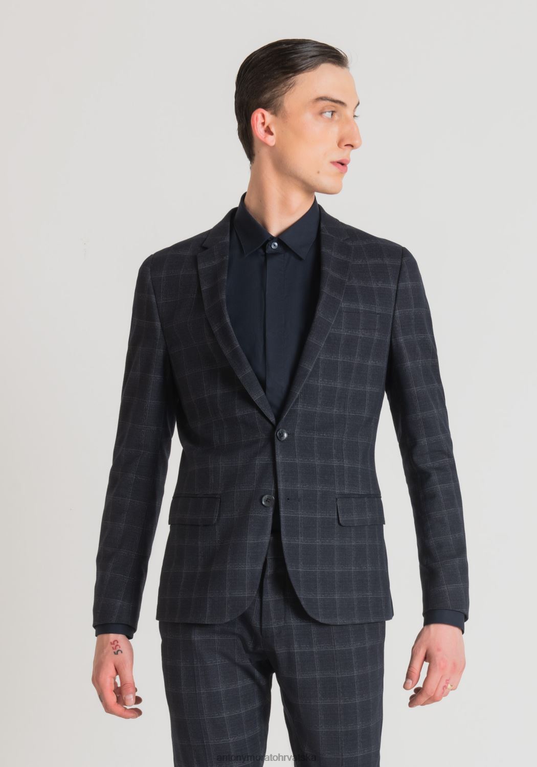 odjeća Antony Morato bonnie slim fit jakna od rastezljive tkanine s kariranim uzorkom plava tinta muškarci L2H4F31