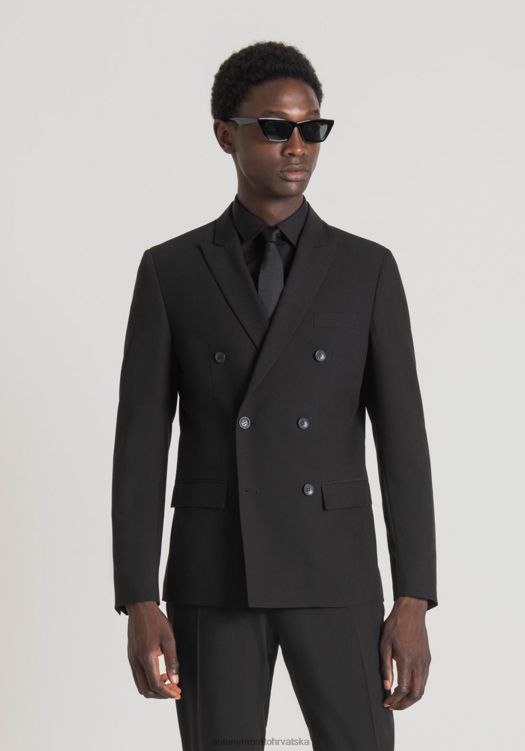 odjeća Antony Morato kate uski sako s dvorednim kopčanjem od elastične tkanine od mješavine viskoze crno muškarci L2H4F39