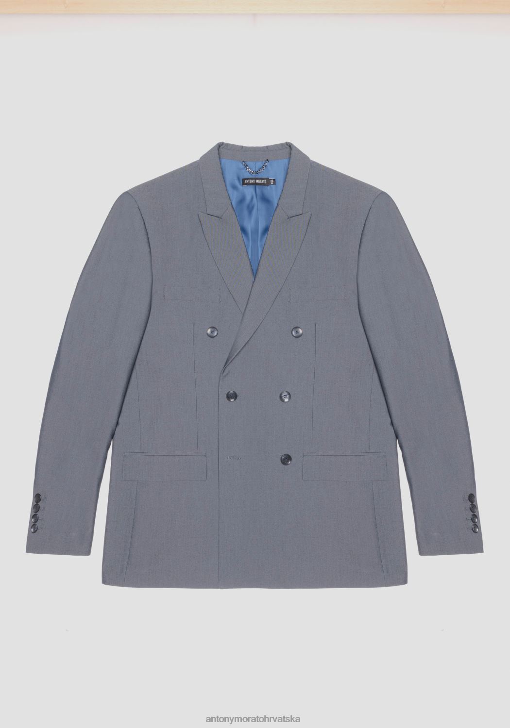 odjeća Antony Morato roger jakna s dvorednim kopčanjem uobičajenog kroja od mješavine pamuka s efektom trapera svijetlo plava muškarci L2H4F26