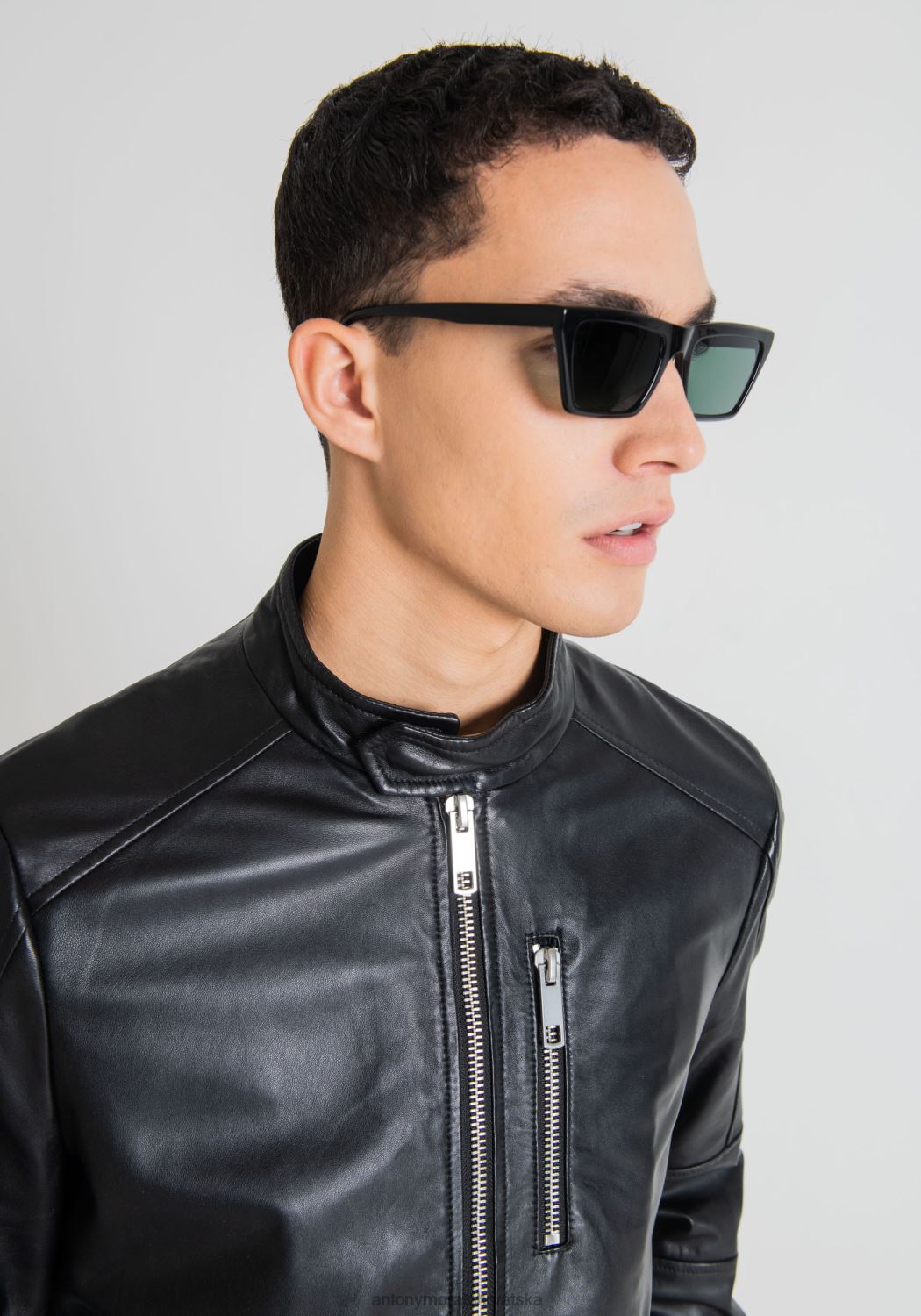 odjeća Antony Morato uska biciklistička jakna od prave kože s korejskim ovratnikom crno muškarci L2H4F4