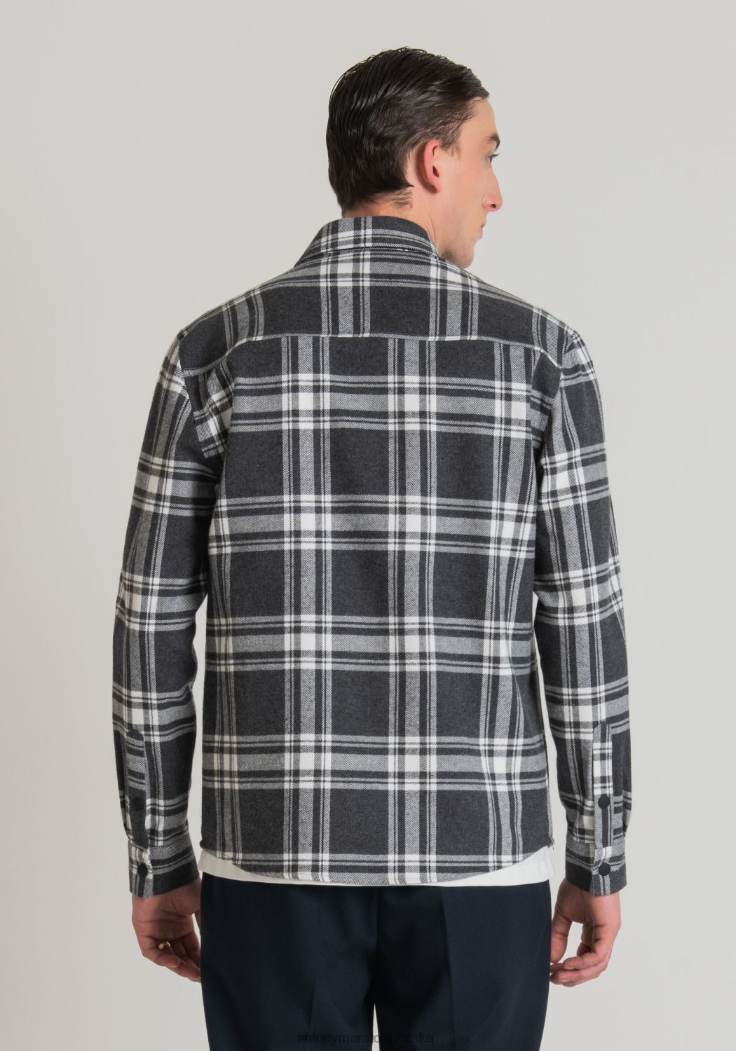 odjeća Antony Morato Münchenska obična košulja ravnog kroja od pamučnog kepera s kariranim uzorkom tamno sivi melange muškarci L2H4F126