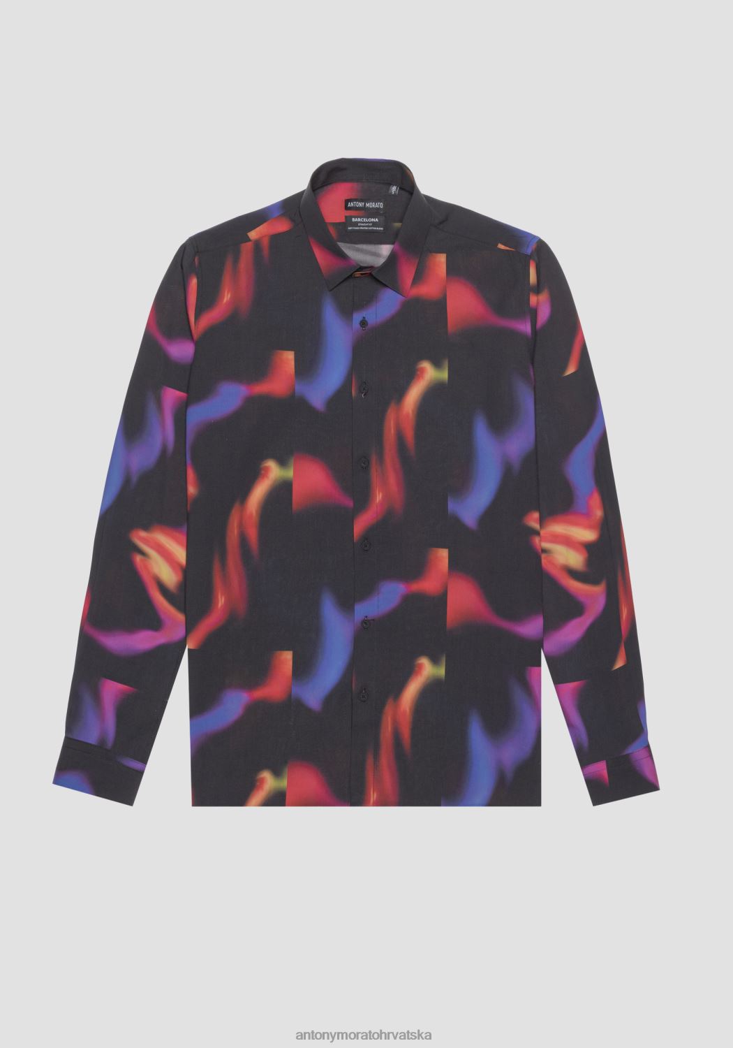odjeća Antony Morato barcelona košulja ravnog kroja od meke tkanine od mješavine pamuka s višebojnim uzorkom crno muškarci L2H4F116