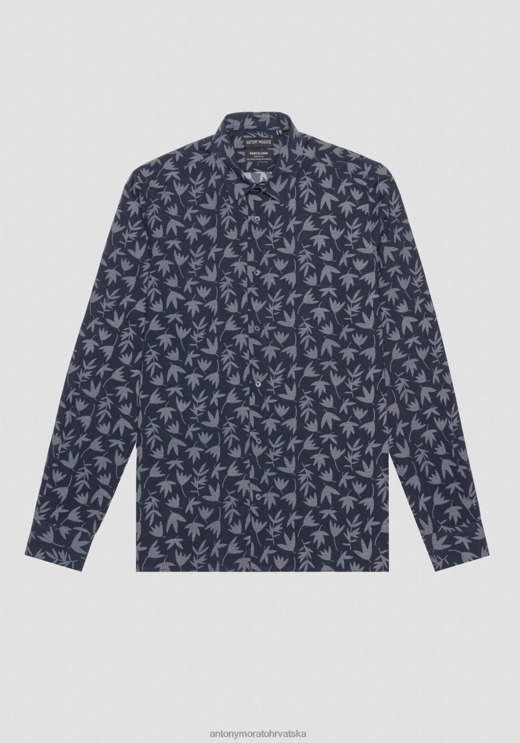 odjeća Antony Morato barcelona košulja uobičajenog kroja od mješavine pamuka s printom plava tinta muškarci L2H4F111