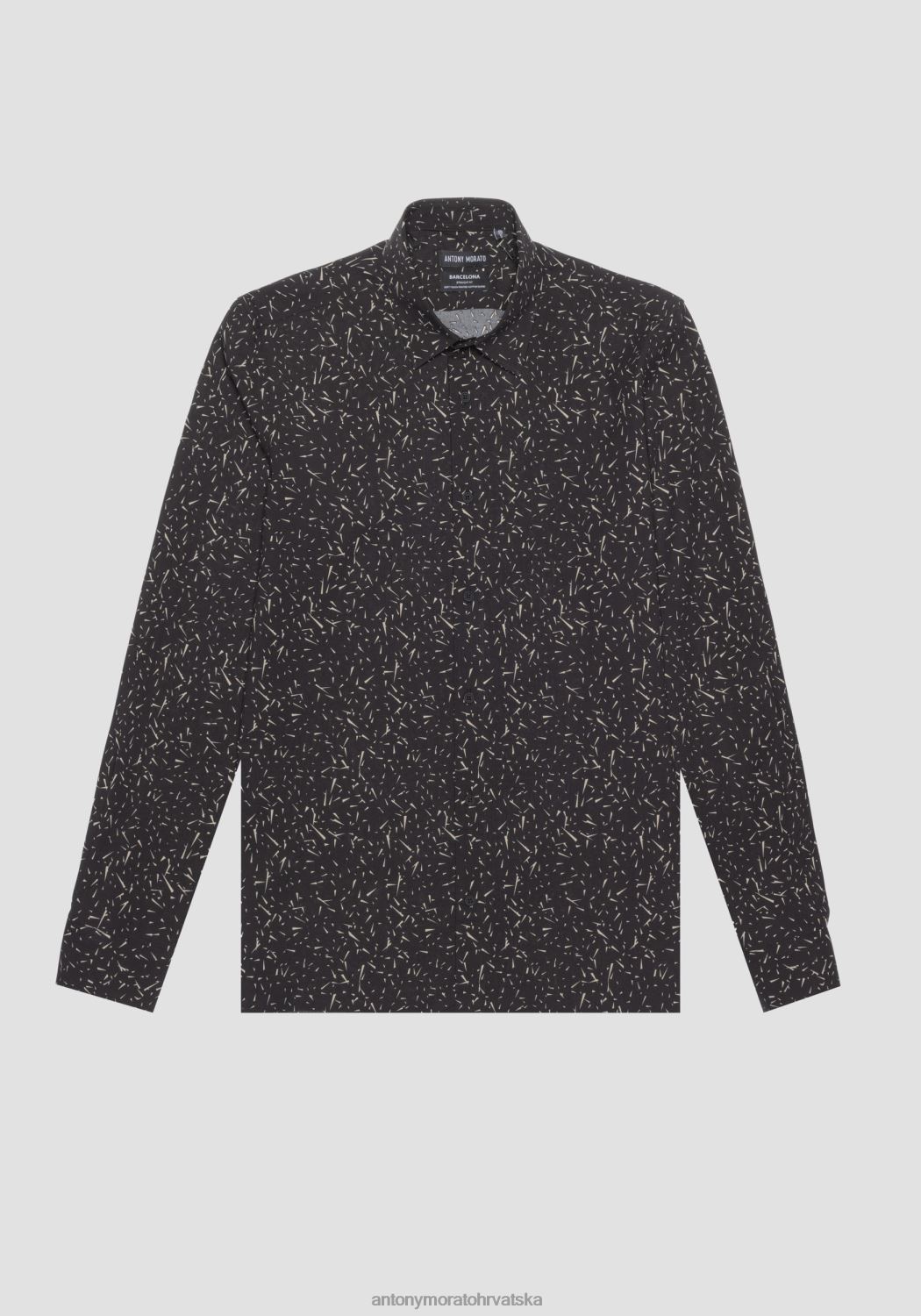 odjeća Antony Morato barcelona obična košulja ravnog kroja od mješavine pamuka s cijelim uzorkom crno muškarci L2H4F117