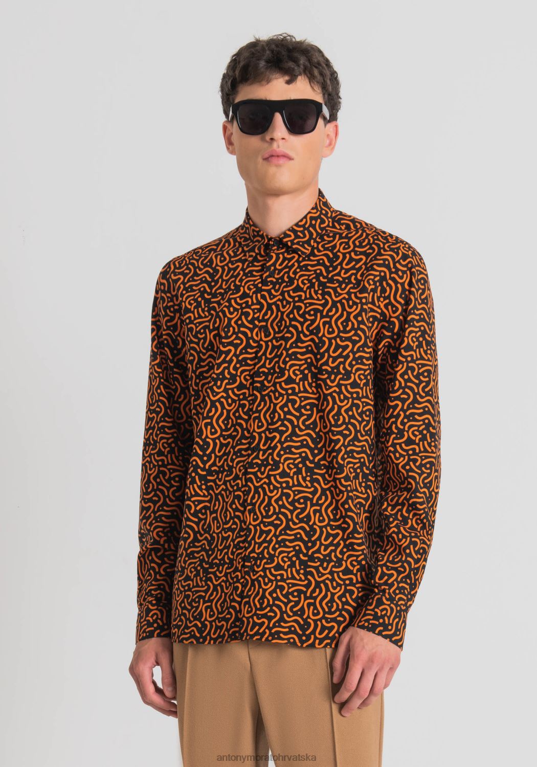 odjeća Antony Morato barcelona obična košulja ravnog kroja od tiskane tkanine od mješavine pamuka crno muškarci L2H4F128