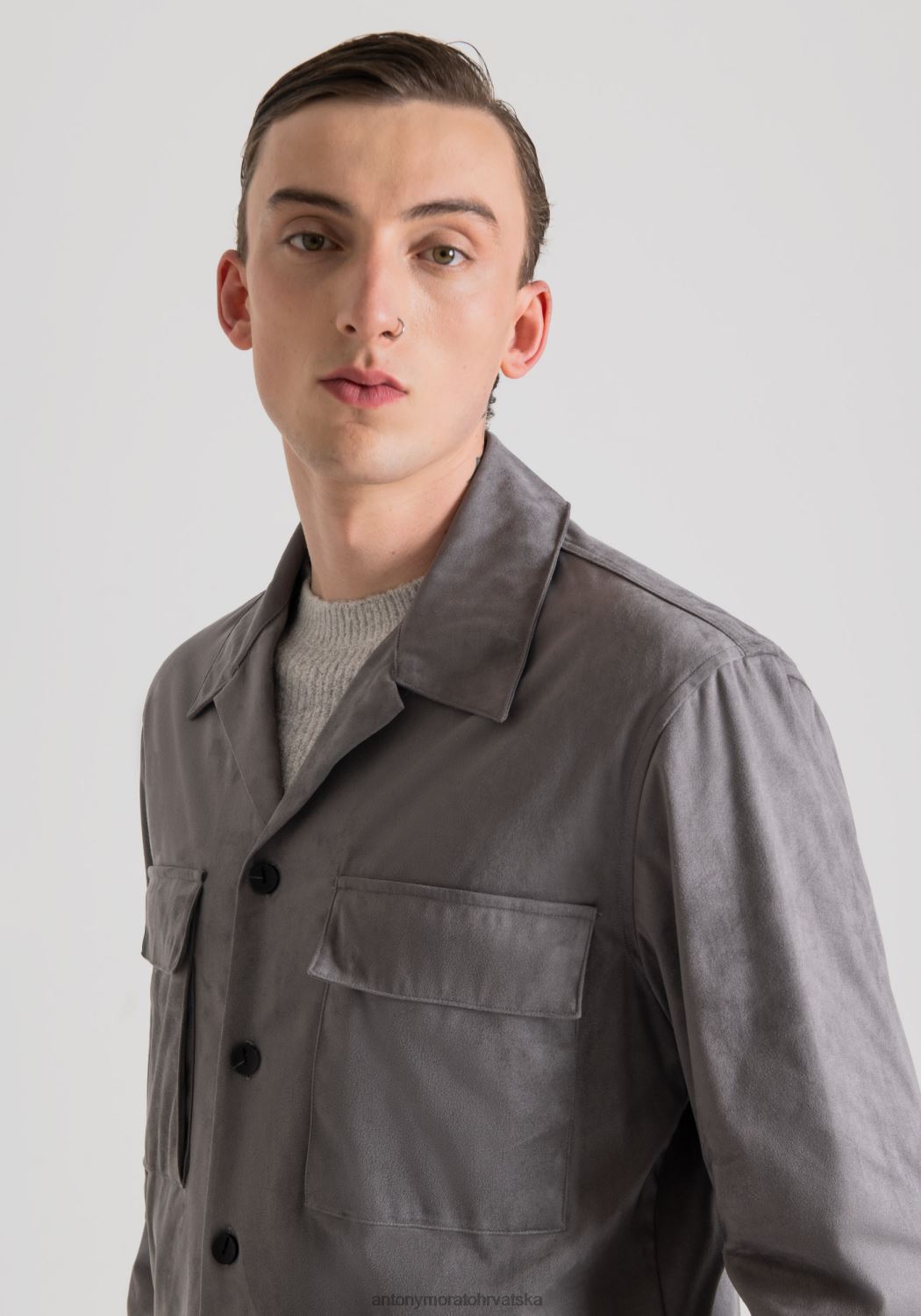 odjeća Antony Morato obična košulja ravnog kroja od rastezljive tkanine s efektom brušene kože 9074 muškarci L2H4F133