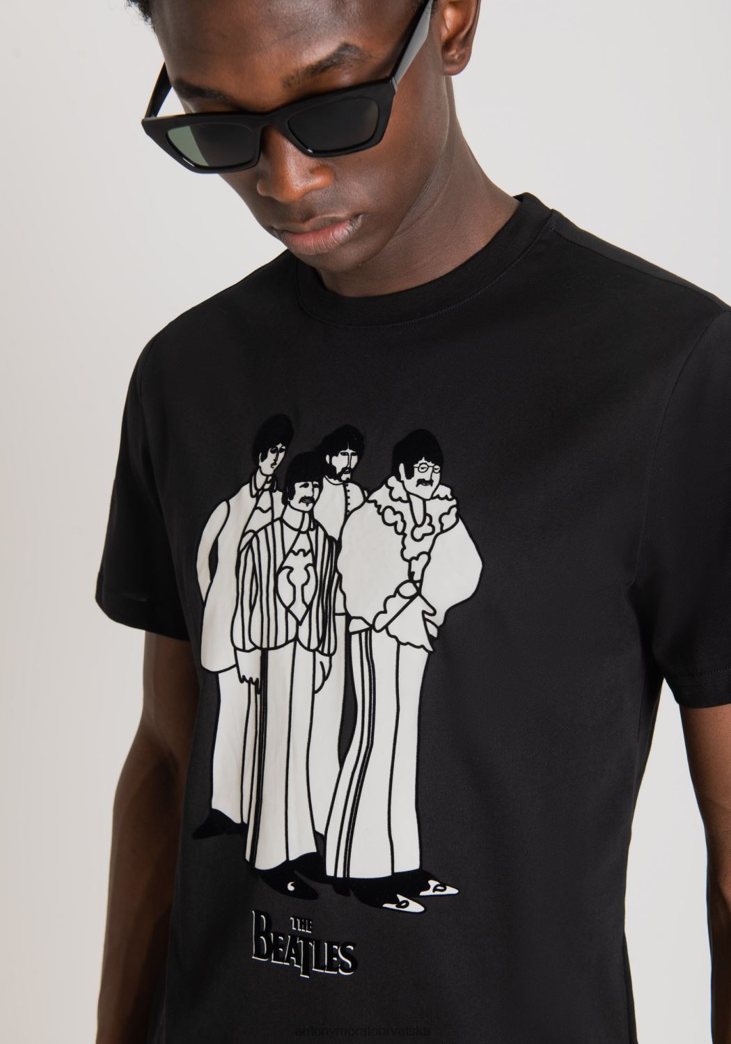 odjeća Antony Morato majica običnog kroja od 100% pamuka s printom beatlesa crno muškarci L2H4F169