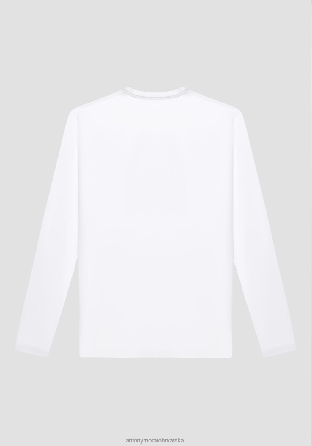odjeća Antony Morato super tanka majica dugih rukava od rastezljivog pamuka s gumiranim printom logotipa bijela muškarci L2H4F178