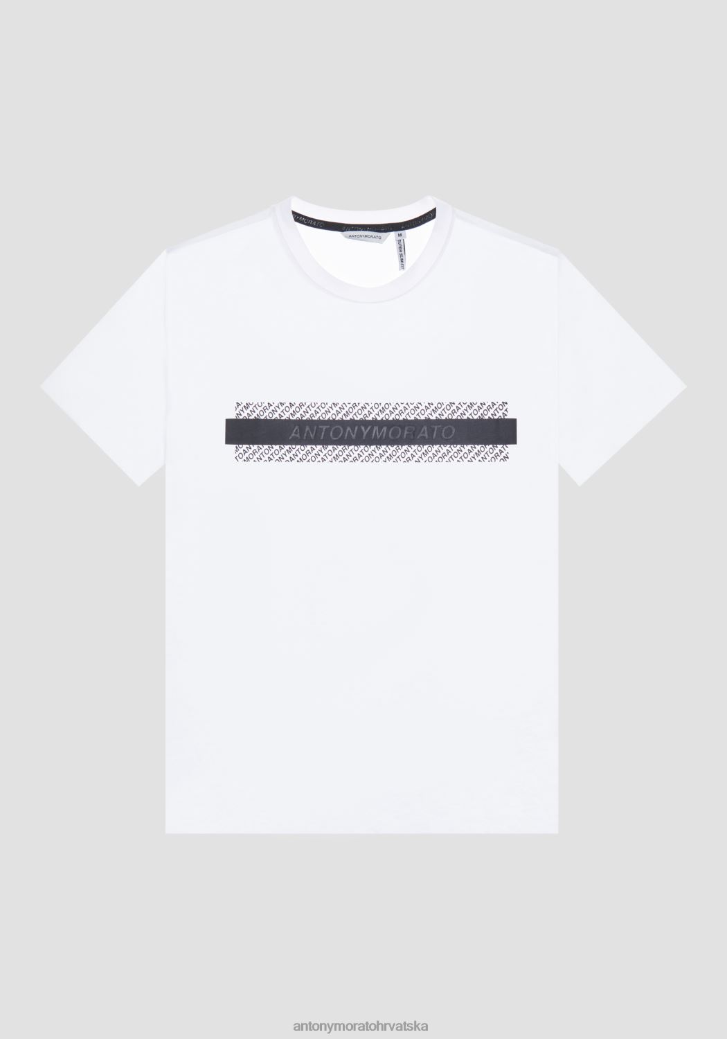 odjeća Antony Morato super tanka majica kratkih rukava od rastezljivog pamuka s utisnutim logom bijela muškarci L2H4F191