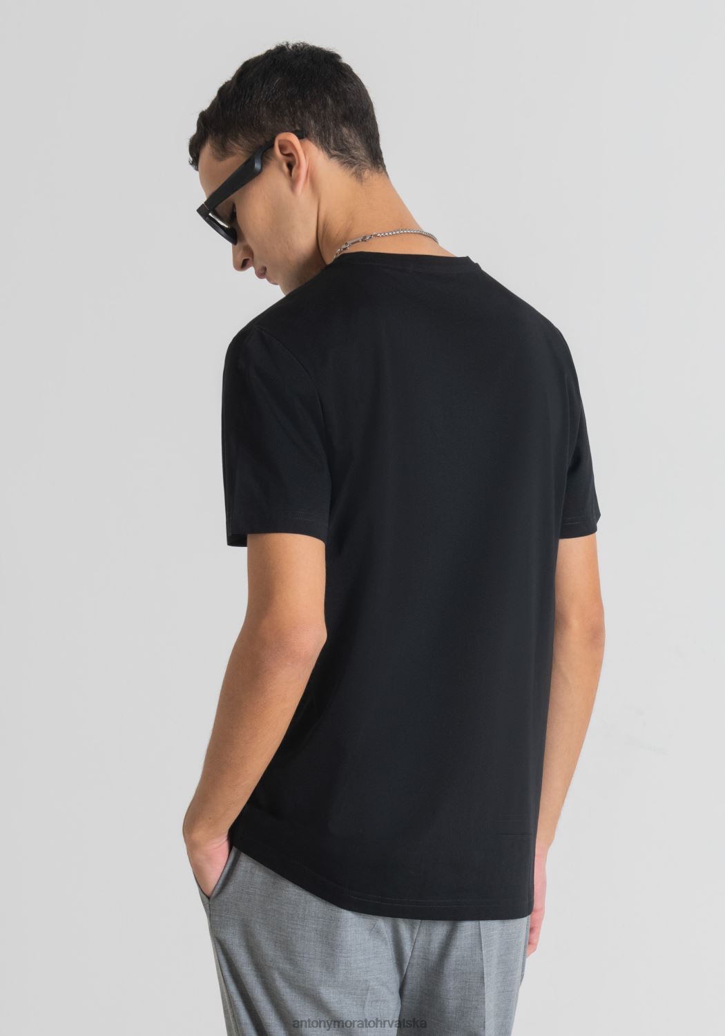 odjeća Antony Morato uska majica kratkih rukava od čistog pamuka s morato printom crno muškarci L2H4F190