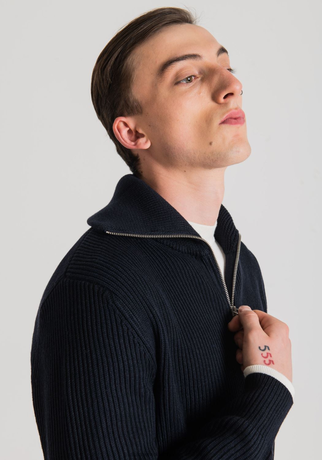 odjeća Antony Morato trenirka standardnog kroja s patentnim zatvaračem od pređe od mješavine vune s engleskim rebrom po cijeloj površini plava tinta muškarci L2H4F92