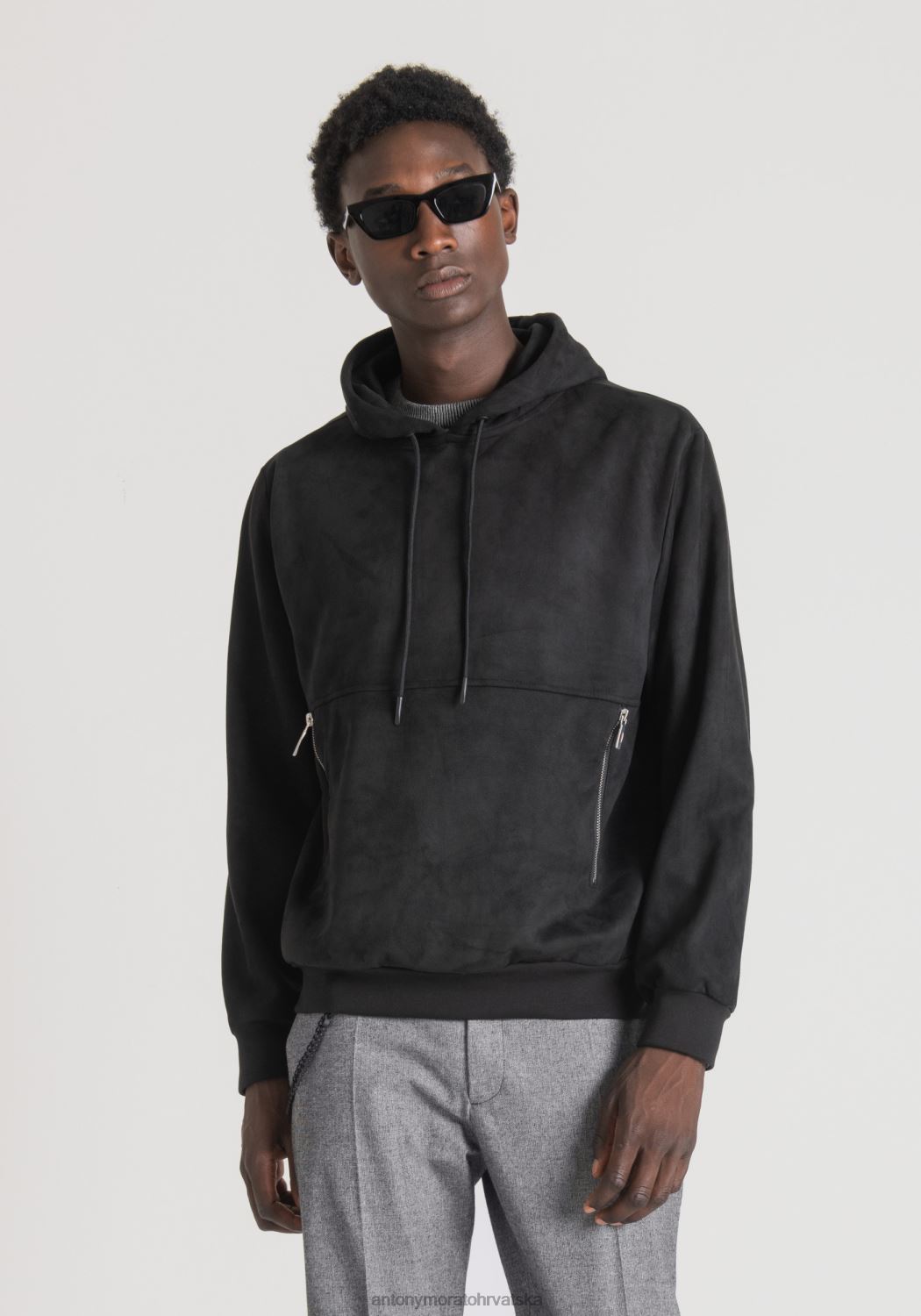 odjeća Antony Morato trenirka regularnog kroja od elastične tkanine s efektom antilopa crno muškarci L2H4F60